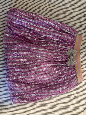 Girls Pink Sequin Skirt with Decorative Bow Waistband
